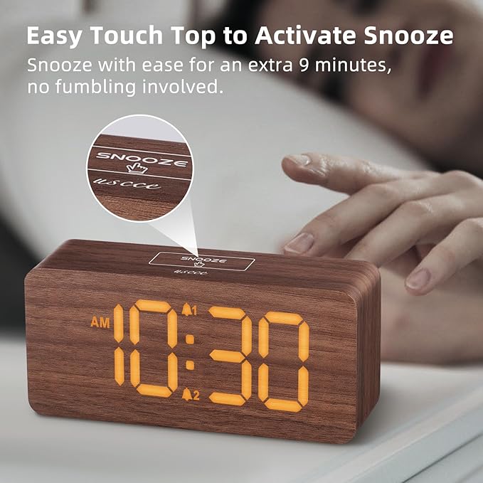 uscce Wooden Digital Alarm Clocks for Bedrooms: Dimmable Dual Alarm Clock with Large Numbers for Bedside Desk - Loud Alarm for Heavy Sleepers with Volume Control - Wood Decor & Gifts-Ruum Studio Home