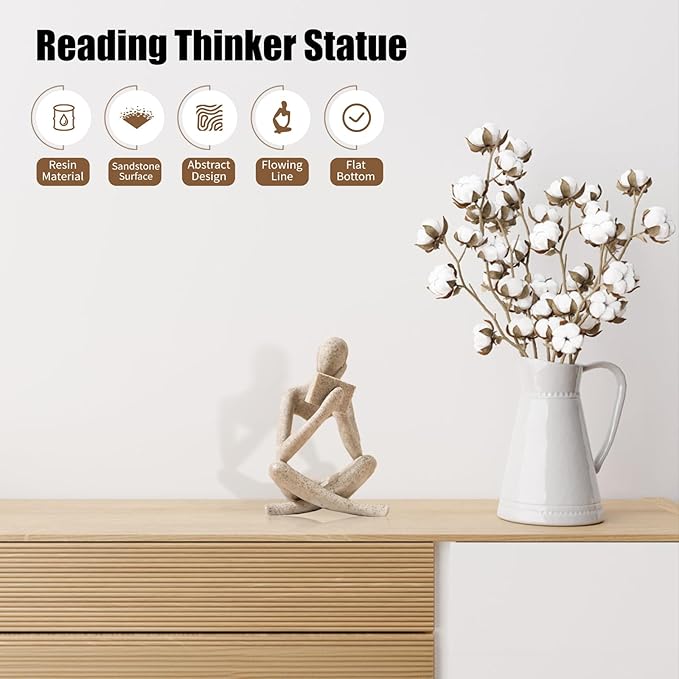 Bookshelf Decor Reading Statue - Abstract Art Thinker Sculpture Bookend for Shelves Aesthetic, Modern Home Decoration Figurine for Living Room Office Shelf Desk Coffee Table Decor(Beige Right)-Ruum Studio Home