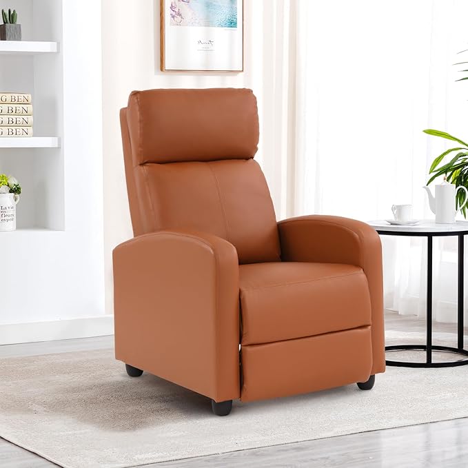 BestMassage | Recliner Chair | No Massage Function | Pu Tan | with Lumbar Support, Adjustable Push Back, Wide Armrests, Footrest & Padded Seat | Easy Assembly | for Living Room, Home Theatre-Ruum Studio Home