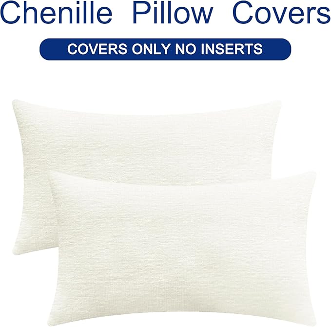 CaliTime Throw Pillow Covers Decorative 16 X 26 Inches Pack of 2 Cozy Chenille Cushion Cases for Couch Sofa Bed Living Room Home Cream-Ruum Studio Home