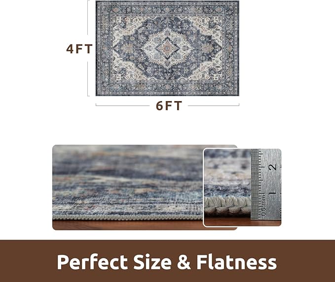 AMOAMI-4X6 Area Rugs for Living Room -Soft Vintage Bedroom Rugs-Non Slip Washable Rug-Throw for Living Room Bedroom Bedside Dining Room Office Blue-Ruum Studio Home