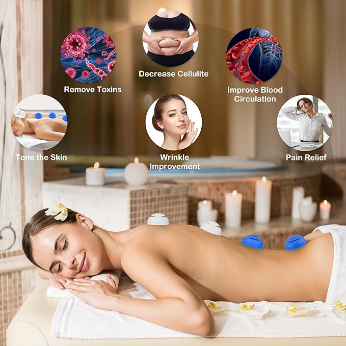 Silicone Cupping Therapy Sets 10pcs,Professional Vacuum Cupping for Myofascial Massage/Joint Pain/Anti Cellulite/Deep Muscle Relief & More(10pcs,White+Blue)-Ruum Studio Home