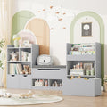 FOTOSOK 72” Kids Bookshelf with Reading Nook, Large Toy Storage Organizer with Seat Cushion and 3 Movable Drawers, Kids Reading Nook Toy Organizers and Storage with Bench for Living Room, Grey-Ruum Studio Home