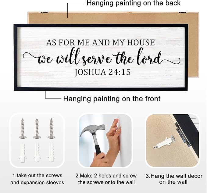 As For Me And My House We Will Serve The Lord Framed Wall Art, 40''×15'' Vintage Positive Religious Rustic Bible Verse for Christian God Jesus Christ Prayer, Horizontal Holy Catholic Scripture Decor-Ruum Studio Home