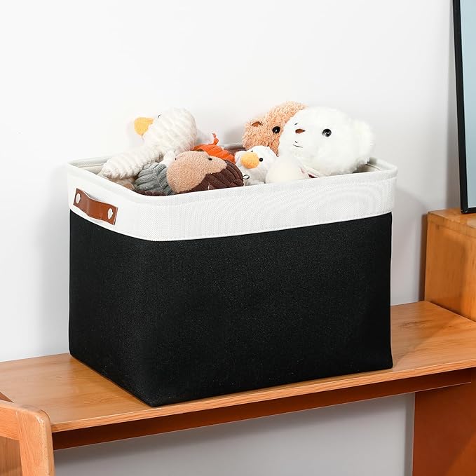 DULLEMELO Large Storage Baskets Fabric Storage Bins, Canvas Storage Basket for Shelf Toys, Decorative Large Storage Bins with Handle for Baby Gift(White&Black)-Ruum Studio Home