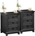 Farmhouse Night Stand Set of 2, 18" End Table with 3 Drawer Metal Handle, Dresser for Bedroom, Sofa Bed Side Table Chest of Drawers,Wood Nightstand Cabinet for Organizer, Living Room-Black-Ruum Studio Home