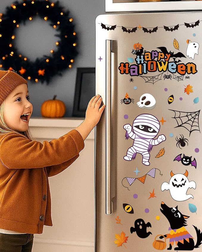 Halloween Window Clings - 9 Sheets 213 Pcs Happy Halloween Window Decorations Indoor for Home Party Eyes Pumpkin Ghost Bats Witch Stickers for Glass Double-Sided Removable Static Glass Decals-Ruum Studio Home