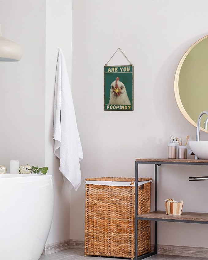 ALKB Chicken Metal Sign for Bathroom Decor - 8x12 Inch Are You Pooping Vintage Chicken Sign Gifts for Chicken Owners-Ruum Studio Home