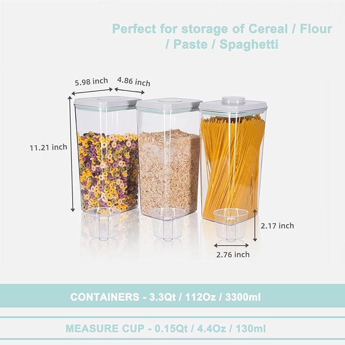 Pop Containers with Lids - Stackable Airtight Food Storage, Kitchen Pantry Storage Containers for Snacks Candy Salt Herbs Spices BPA-Free (3300ML*3)-Ruum Studio Home