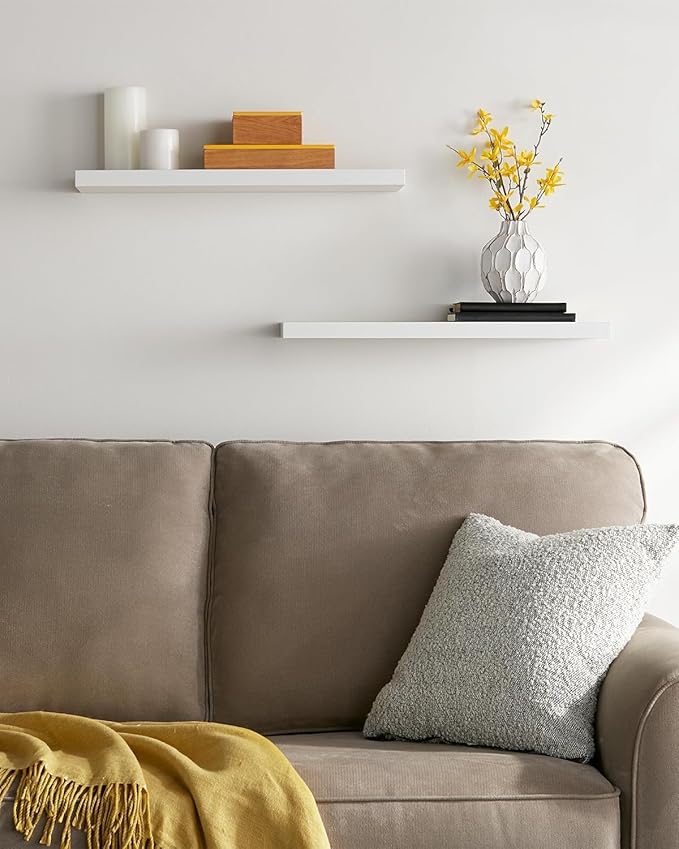 BAYKA Floating Shelves Set of 2, 22.5" Rustic Wood Wall Mounted Shelves for Bathroom, Bedroom, Living Room, Kitchen & Office, Hanging Display Shelf with 22 lbs Capacity (White)-Ruum Studio Home