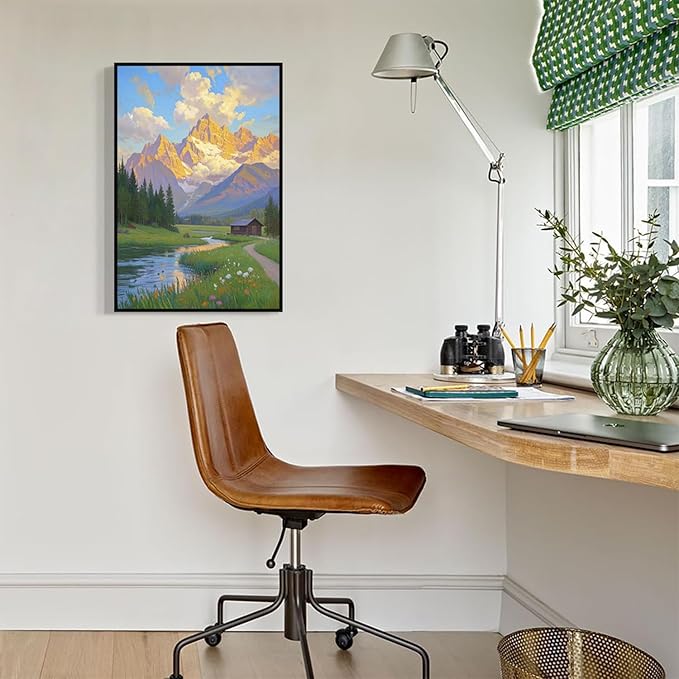 The mountain stream and lawn scenery under the sun is suitable for posting in the living room bedroom office landscape poster wall painting-Ruum Studio Home