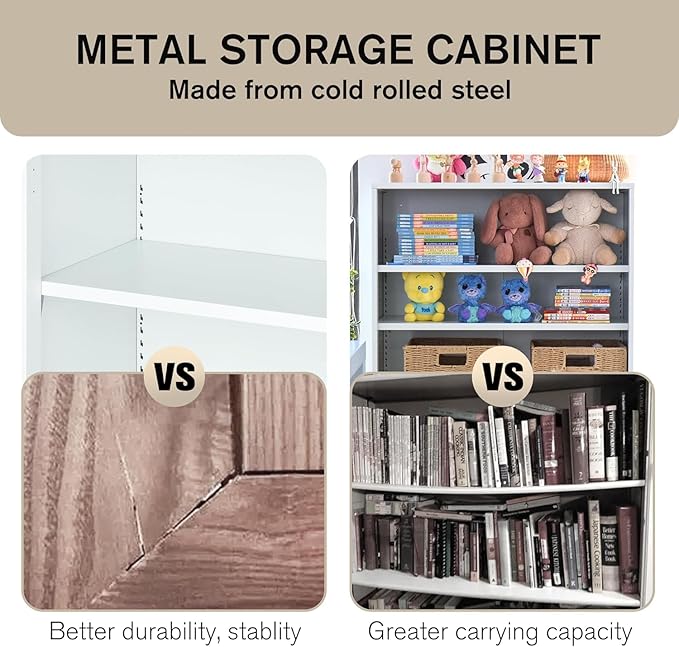 3-Tier Bookshelf with Adjustable Shelves, White Metal Space Saving Storage Shelf Bookcase, Small Open Storage Shelf for Living Room, Home Office, Dinning Room, Pantry (White-36H)-Ruum Studio Home
