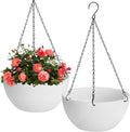 12 inch Hanging Planters for Indoor Plants, 2 Pack Planters for Outdoor Plants with Drainage Holes and Chain, Round Plastic Hanging Baskets, Hanging Flower Pots for Balcony Garden Decor-White-Ruum Studio Home