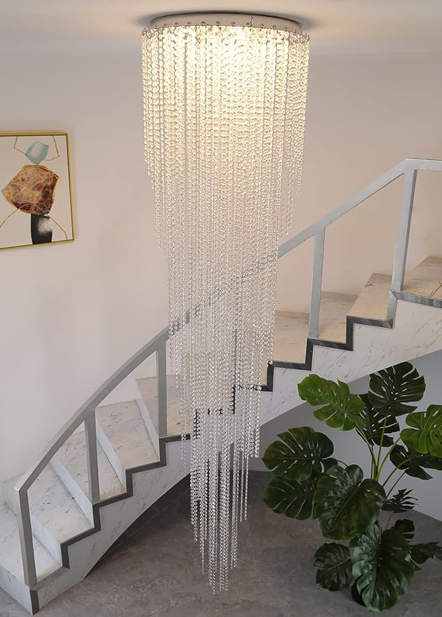 Flashing God H102'' High Ceiling Chandeliers for Entryway Modern Crystal Chandelier Large Foyer Chandeliers Modern Raindrop Chandelier for Villa Staircase,Pendant Light Fixtures-Ruum Studio Home