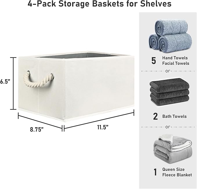 Closet Storage Bins, Linen Closet Organizers and Storage Basket for Shelves, Collapsible Shelf Baskets for Organizing Shelves, Bedroom Clothes Basket, Beige, 3 Pack-Ruum Studio Home