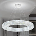 Dia 32" Ring Crystal Chandelier Modern Silver Ring Chandelier Adjustable Height Luxury Crystal Pendant Ceiling Light Fixture for Dining Living Room Bedroom-Ruum Studio Home