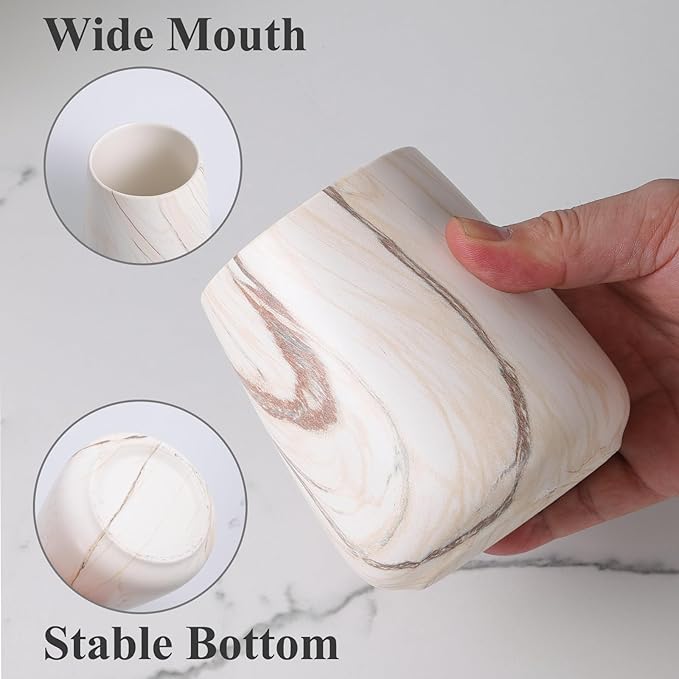 2Pcs Toothbrush Holder for Bathroom - Marble Brown Ceramic Tooth Brushing Holders Set, Toothbrush Cup & Toothpaste Organizer for Bathroom Countertop, Makeup Brush Holder, Pen Holder for Home Storage-Ruum Studio Home