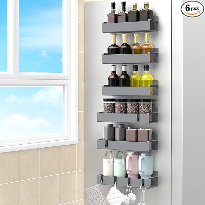 6 Pack Magnetic Spice Rack Organizer for Refrigerator and Oven, Dark Grey Fridge Organizers and Storage for Kitchen-Ruum Studio Home