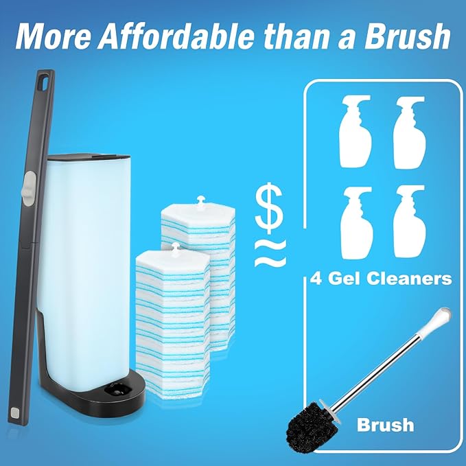 squish Disposable Toilet Brush with 16 Refills, Wall-Mounted No-Drill Adhesive Holder, Toilet Cleaning Kit for Bathroom - Space-Saving & Easy to Use-Ruum Studio Home