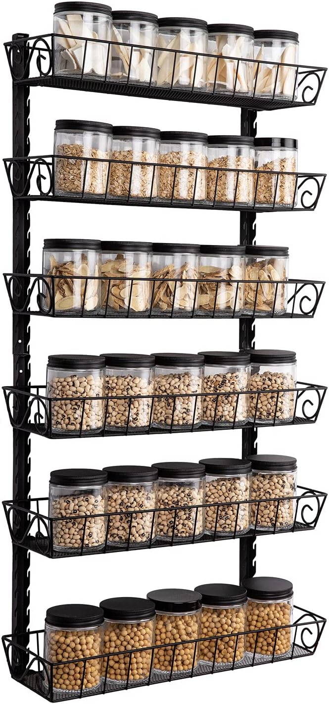 SWOMMOLY Adjustable Wall Mount Spice Rack, 6-Tier Dual-use (Multi-use) Organizer, Black-Ruum Studio Home