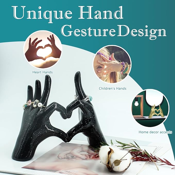 Accessoryway Black Heart Hands Decor Sculpture,Small Love Finger Gesture Decorative Sculpture for Wedding Dresser Shelves Desktop Knick Knacks Home Decor & Ring-Holder Display Stand-Ruum Studio Home