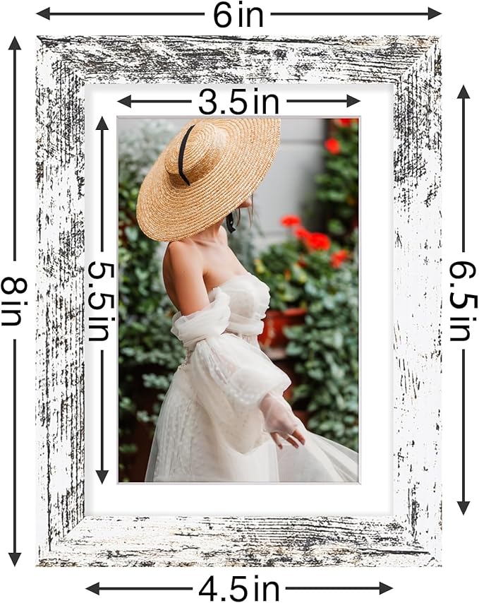 Vittanly 5x7 Picture Frames Set of 9, Shatter Resistant Plexiglass, Display 4x6 Pictures with Mat or 5x7 without Mat, Photo Frames for Wall or Tabletop, Engineered Wood, Distressed White-Ruum Studio Home