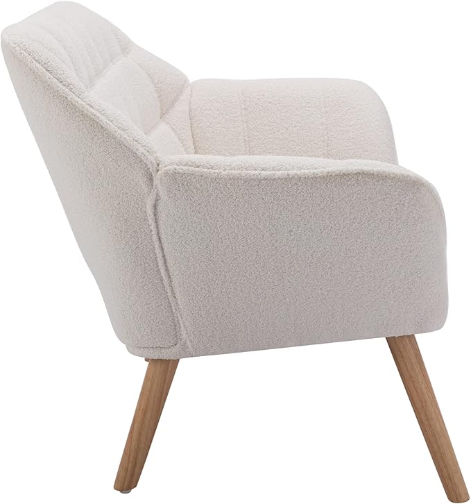 48" Small Loveseat Sofa, Modern Sherpa Mini Sofa Couch 2-Seater Fluffy Love Seat with Quilting Backs and Wood Legs for Living Room, Bedroom and Small Space, White-Ruum Studio Home