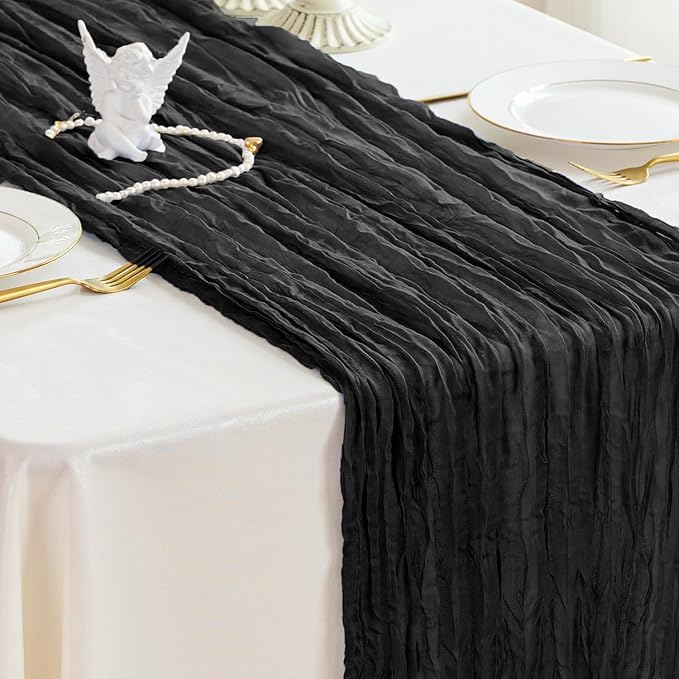 Sioloc Black Cheesecloth Table Runner Fall Autumn Decor for Home 10ft Table Cloth for Wedding Birthday Party Halloween Thanksgiving Decorations-Ruum Studio Home