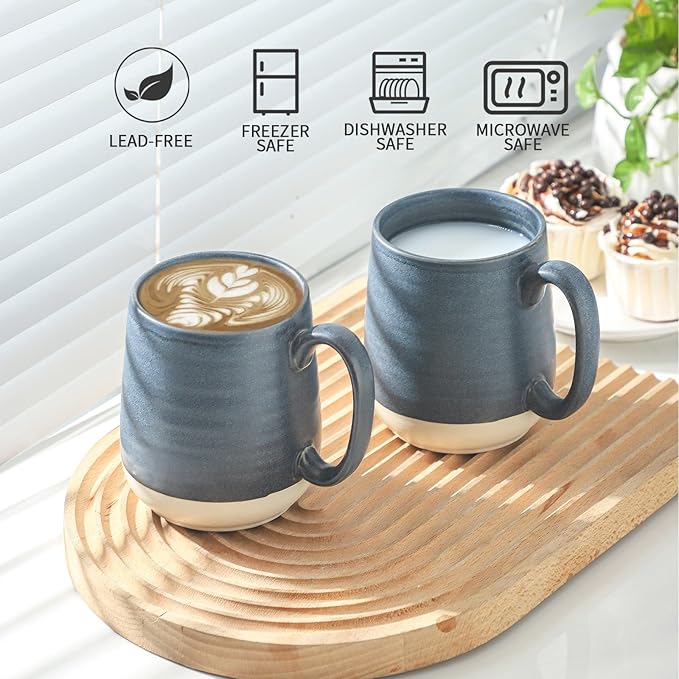 Hasense Porcelain Coffee Mugs Set of 6, 15 Ounce Large Ceramic Coffee Cups Set with Handle for Latte, Tea, Cocoa and Hot Chocolate, Dark Blue Coffee Mugs for Men and Women, Microwave Safe-Ruum Studio Home
