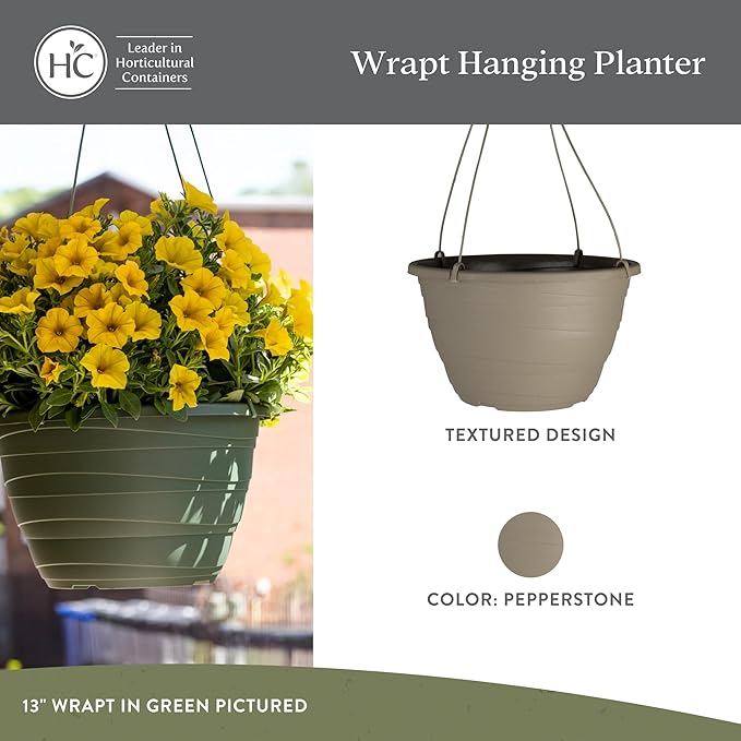 The HC Companies Wrapt Hanging Planters - Lightweight Plant Pot Hanger for Hanging Plants, Vegetables & Herbs - Outdoor & Indoor Hanging Basket for Plants (11" Pepperstone, Pack of 2)-Ruum Studio Home