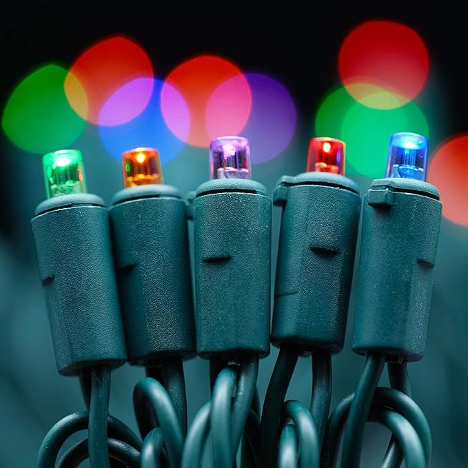 200 Count Multicolor Wide Angle LED Christmas Lights, 66 ft Green Wire UL Certified Commercial Grade 5mm Holiday String Light Set (Multicolor)-Ruum Studio Home