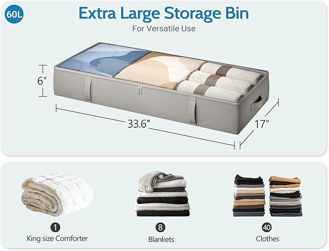 2-Pack Under Bed Storage Containers, 6 Inches Tall Underbed Clothes Storage Organizer Bin with Sturdy Sidewalls/Bottom, Underbed Storage Bins 2 Storage Thin Bins-Ruum Studio Home