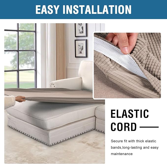 H.VERSAILTEX Super Stretch Individual Chaise Cover Sectional Couch Covers for L Shaped Sofa Both Left/Right Featuring Thick Jacquard Textured Twill Fabric (1 Piece Chaise Cover Large, Sand)-Ruum Studio Home