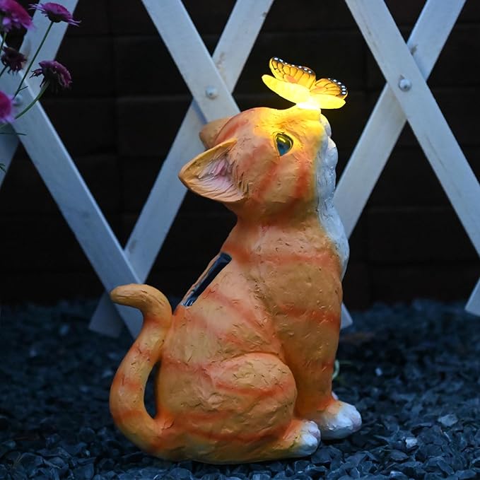 Cat Garden Figurines Outdoor Decor Solar Statue with LED Lights for Patio Lawn Yard Art Decoration Housewarming Garden Gift-Ruum Studio Home