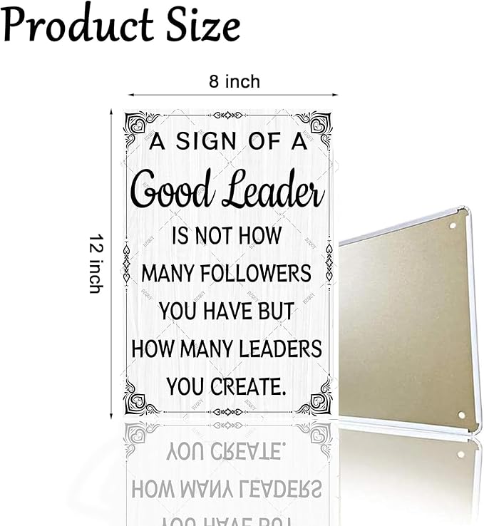 DZQUY Good Leader Metal Sign –12x8 Inches Inspirational Wall Art with Vintage Retro Design, Motivational Office & Home Decor for Living Room, Bedroom-Ruum Studio Home