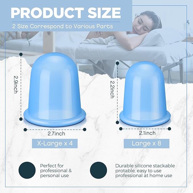 TrelaCo 12 Pcs 2 Size Cupping Therapy Set Silicone Anti Cellulite Cupping Kit for Massage Therapy Cupping Therapy Set Vacuum Suction Cup for Arthritis Relief, Pain Reduction Adults Home Use(Blue)-Ruum Studio Home