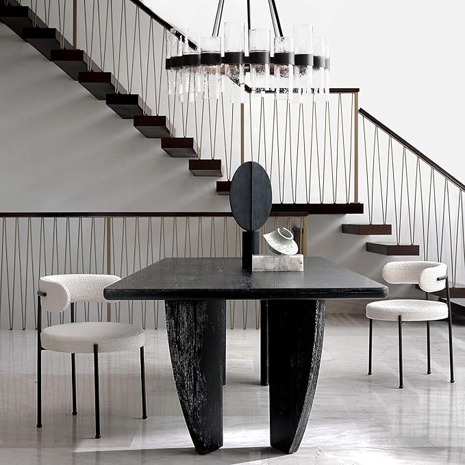 Round Black Glass Wagon Wheel Chandelier, Chandelier with Water Ripple Textured Recycled Clear Glass Piece, Modern Industrial Pendant Light with Metal Frame, Lighting Fixture for Living Room, Foyer-Ruum Studio Home