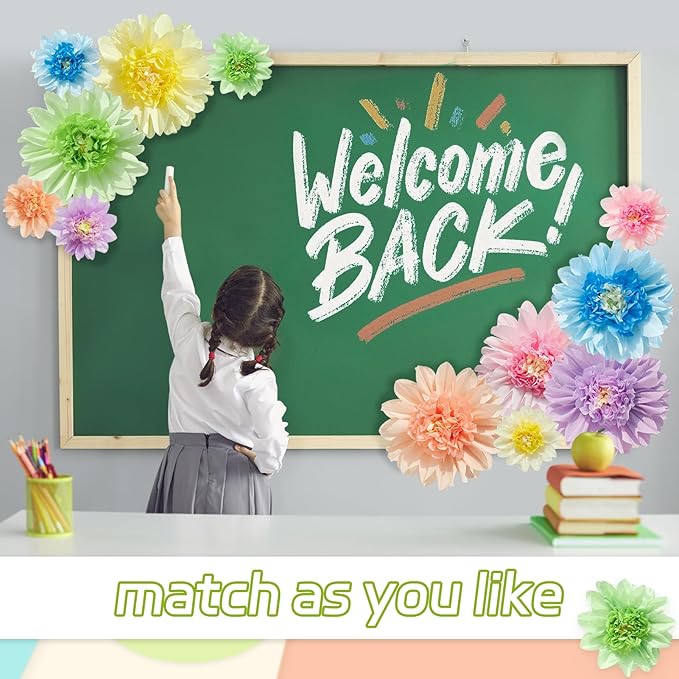 Homarkable Pastel Paper Flowers,12 Pcs Crepe Paper Flowers Decorations,6 in,10 in Flower for Wedding Party Baby Bridal Shower Carnival Party Nursery Wall Decor-Ruum Studio Home