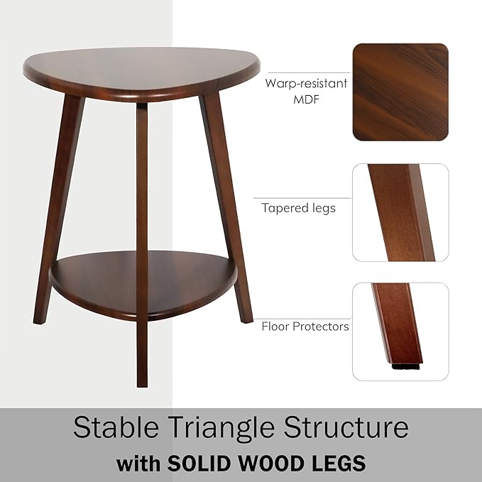 Wood Side Table, Small End Table with Storage Shelf, Accent Table for Living Room, Solid Wood Legs, Walnut-Ruum Studio Home