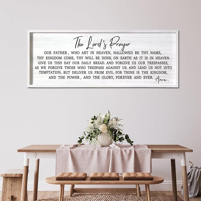 Our Father Prayer Bible Verse Framed Wall Art, 40''×15'' Rustic Religious Christian Lords Prayer Sign for God Jesus Christ Prayer, Horizontal Holy Inspirational Catholic Scripture Decor-Ruum Studio Home