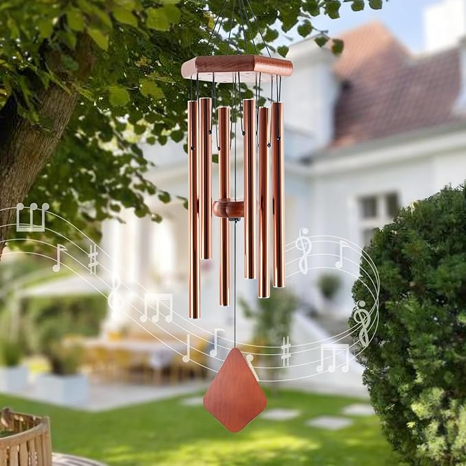 Small Wind Chimes for Outside, 28 Inches Wind Chimes Outdoor Tuned Soothing Melody, Sympathy Wind Chimes for Mom/Housewarming, Bronze Wind Chimes Outside Decoration.-Ruum Studio Home