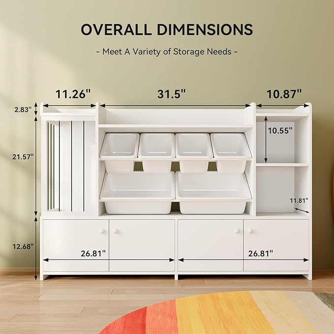 Treesland 55 Inch Large Kids Toy Storage Organizer, Kids Bookshelf Bookcase, Toy Storage Cabinet for Playroom, Bedroom Nursery-Ruum Studio Home