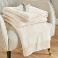 CozeCube Check Knit Throw Blanket, Cream White Checkered Throw for Couch, Decorative Christmas Soft Cozy Warm Knitted Blanket for Bed Sofa Living Room, 60"X80"-Ruum Studio Home