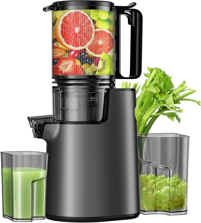 Cold Press Juicer, Juicer Machines with 5.4" Wide Feed Chute for Juice Extractor, Professional Slow Masticating Juicer for Whole Vegetables & Fruits with High Juice Yield, Easy to Clean (Black)-Ruum Studio Home