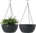 WOUSIWER 13 inch 2Pack Large Hanging Planters for Outdoor Indoor Plants with Drainage Holes and Chain, Round Hanging Flower Pots for Garden Home Porch Decor, Black Speckles-Ruum Studio Home