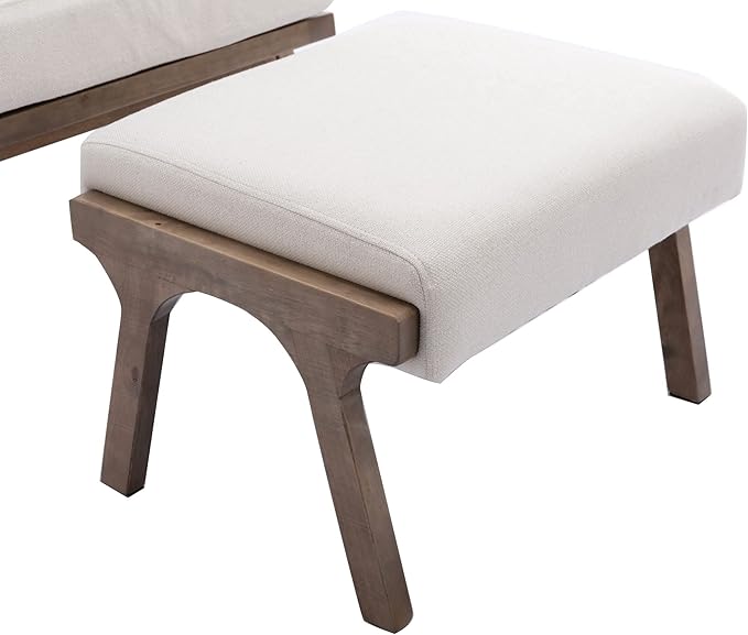 Wahson Mid Century Arm Chair and Ottoman Set, Upholstered Accent Armchair with Wood Frame and Linen Cushions, Leisure Slipper Chair for Living Room/Bedroom, Cream-Ruum Studio Home