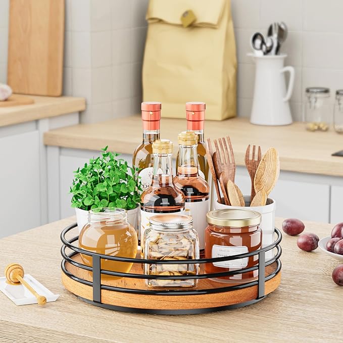 10" Lazy Susan Turntable Organizer - Wood Round Lazy Susan for Cabinet Kitchen Countertop Dining Table Pantry Cupboard Bathroom Coffee Bar Storage Home Decor-Ruum Studio Home