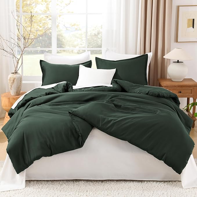 Litanika Forest Green Comforter Full Size, 3 Pieces Lightweight Solid Bedding Set, All Season Fluffy Bed Set (79x90In Comforter & 2 Pillowcases)-Ruum Studio Home