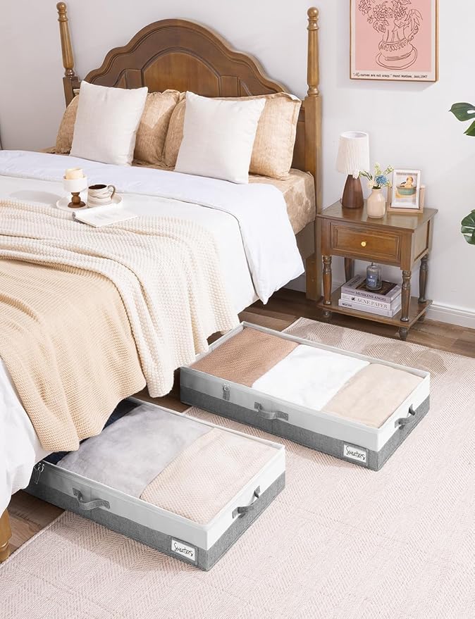 StorageWorks Large Under Bed Storage Containers with Handles and Label Holder, 2 Pack Ultra-thick Fabric Underbed Bins, Closet Organizer for Clothes, Blankets, Sweater-Ruum Studio Home