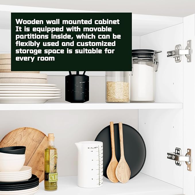 White Laundry Room Cabinets and Storage with 4 Doors and Utility Adjustable Shelf，Gabinetes Para Cocina Cupboard Kitchen Organizers and Storage Pantry Wall Mounted 12.4"D x 47.2"W x 19.7"H-Ruum Studio Home